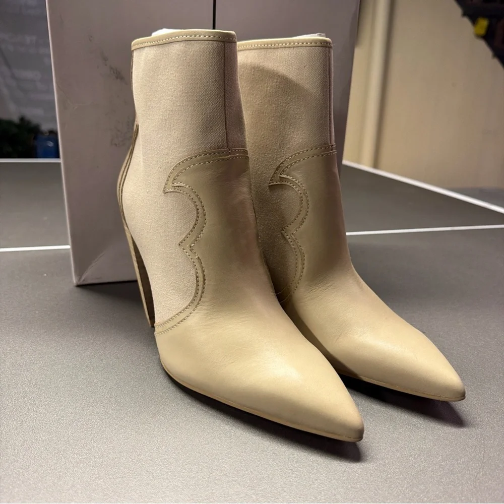 Dolce‎ Vita Leather Heeled Ankle Boots Noraya Sand Size 9.5 New with Box